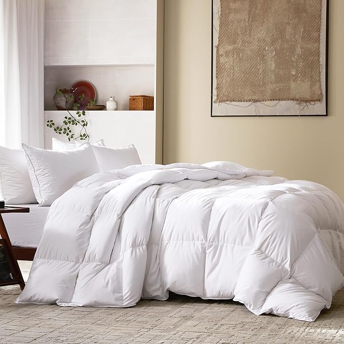 Three Geese Luxury Down Comforter King Size, All-Season Duvet Insert 106x90 Inch with 100% Cotton Cover, 72 Oz Weight