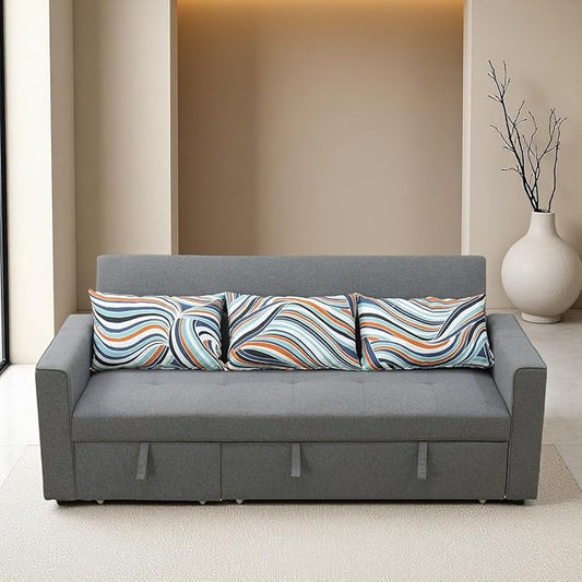 Modular Sofa Bed Couch with Storage, 77" Reversible Sleeper Sofas with Pull Out Bed, Pull Out Couch for Living Room Apartment Bedroom Office, Light Grey