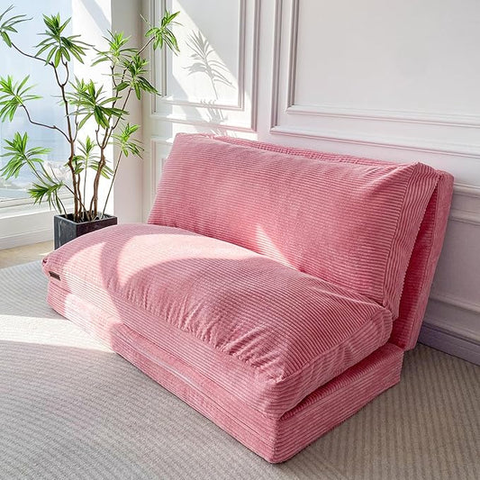 MAXYOYO Folding Sofa Bed, Extra Thick and Long Floor Sofa Convertible Sleeper Chair with Washable Cover, Floor Couch Lounge Bean Bag Bed for Living Room, Pink, 30x95 Inch