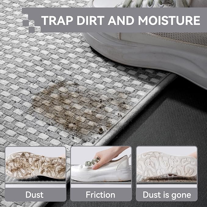Front Door Mat 31''x47'', Absorbent Dirt Resist Washable Non Slip Low-Profile Indoor Doormat, Easy Clean Entryway Welcome Door Mats, Grey - Image 2