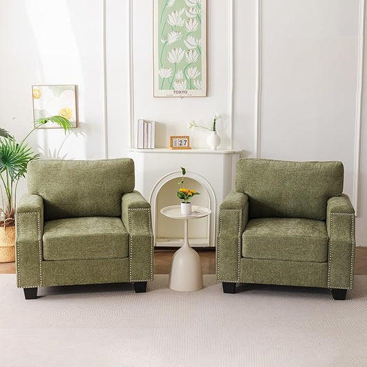 Oversized Accent Chair Set of 2 with Seat Storage,Comfy Living Room Chairs with Armrest Organizer,Oversize Armchair,Big Reading Chair,Sofa Chairs for Bedroom,Velvet,Green
