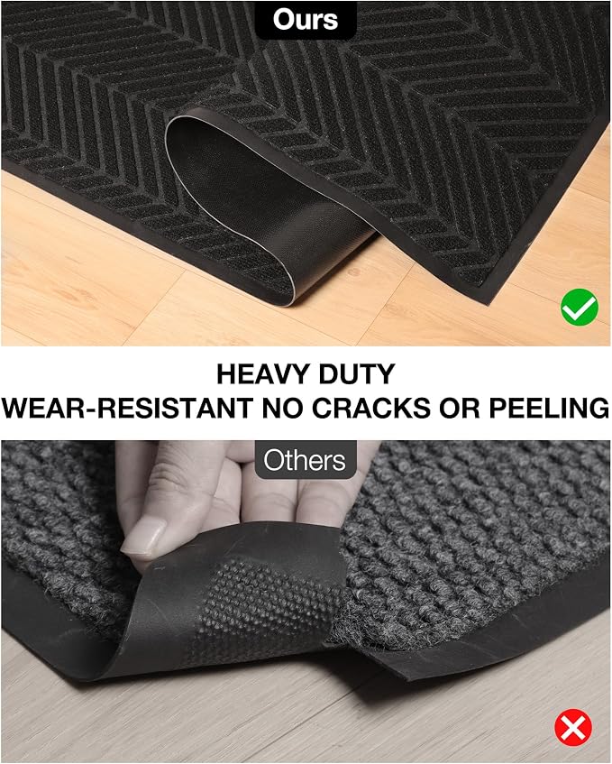 5′ x 7′ Heavy Duty Front Door Mat Indoor Outdoor Entrance, Large Non-Slip All Weather Commercial Floor Mat for Entryway, Low Profile Waterproof Outdoor Rug for Garage (Black) - Image 4