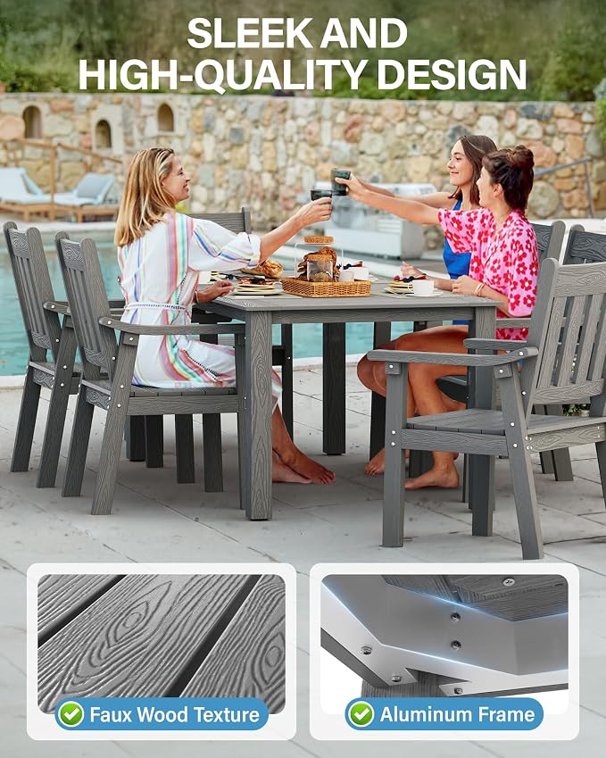 YEFU HIPS Patio Table Set: 5 Piece Outdoor Table and Chairs Dining Furniture Set with Umbrella Hole - Gray Modern Plastic Dining Sets 4 Person for Outside Deck with Metal Aluminum Frame - Image 4