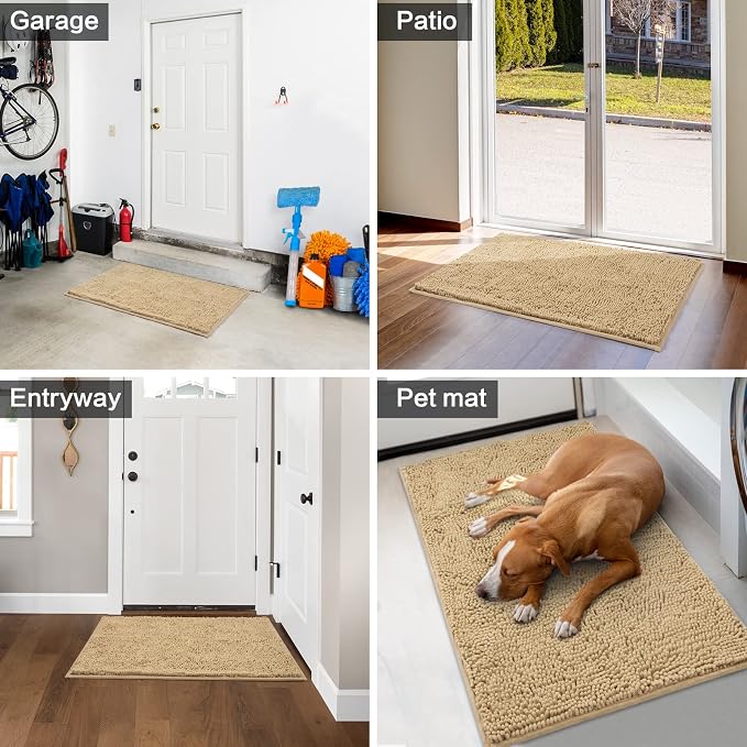 HOMEIDEAS Doormat Indoor Entrance, 32"x20", Highly Absorbent Chenille Muddy Dog Washable Non Slip Front Welcome Door Floor Mat for Entryway, Beige - Image 6