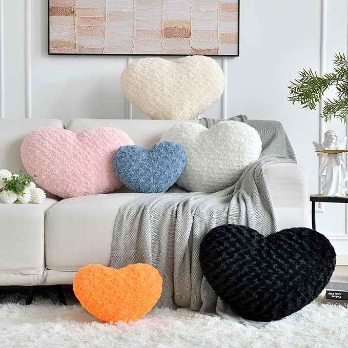Heart Pillow, Soft Heart Shaped Pillow with Room Decorative Throw Pillows for Bed Couch Chair Sofa, Heart Shaped Cute Throw Pillow Cushion for Bedroom Living Room (Pink, Mini 12.9" x 9.8")