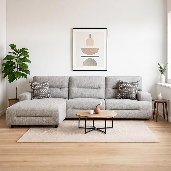 Signature Design by Ashley Acklen Place Stain Resistant Modern L-Shaped Left-Arm Facing 3-Piece Power Reclining Sectional with Adjustable Headrest, USB Ports and 2 Accent Pillows, Light Gray