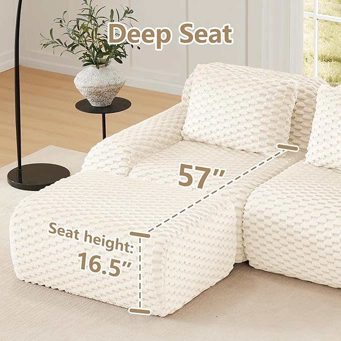 114" U-Shaped Compressed Sectional Cloud Sofa, Flannel Upholstered Modular Deep Seat Sofa with 5 Pieces, Symmetrical Boneless Foam Modular Cloud Couches for Living Room