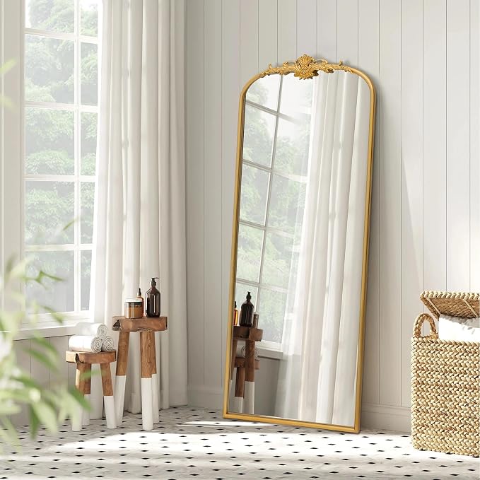 Besdomus Antique Full Length Mirror: 21"x56" French Gleaming Gold Arched Full Body Mirror - Floor Vintage Baroque Traditional Ornate for Entryway/Cloakroom/Bedroom - Home Decor for Interior Designers by Besdomus