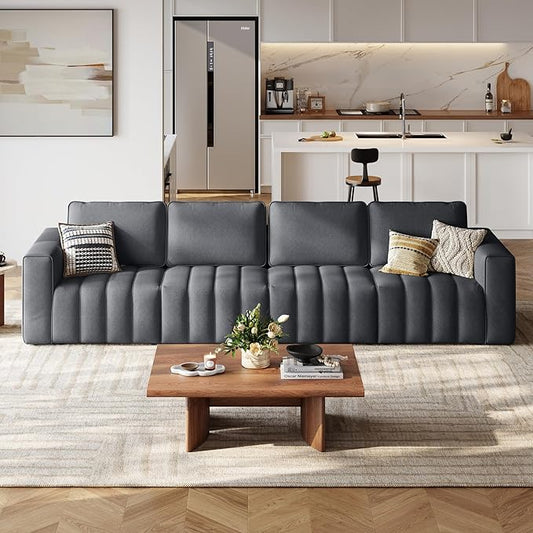 LINSY HOME 137" Modern Sofa Couches for Living Room, Modular Sectional Loveseat Sofa with Anti Cat Stretch Fabric and Metal Frame, Comfy 4 Seater Loveseat Oversized, Easy Assembly, Grey