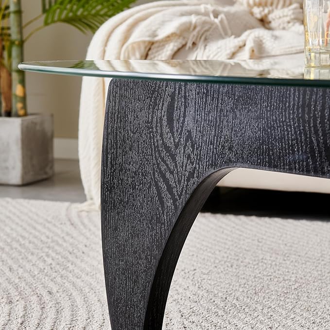 Btrpily Wooden Coffee Table - Modern Black Coffee Table， Contemporary, Stylish, High-End Furnishing for Your Living Room (Black, Triangle)
