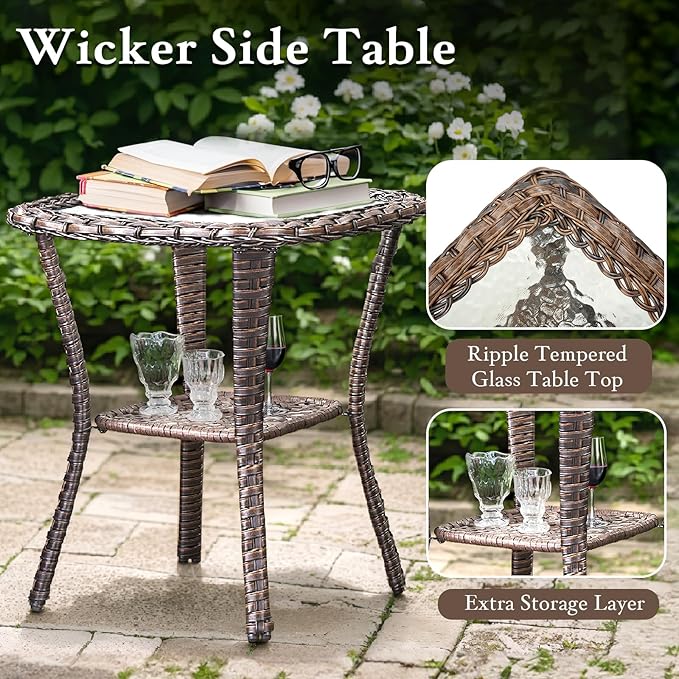 Luxury Outdoor Furniture Set with 6-Inch Thick Cushions, High Back Swivel Patio Chairs with Ottomans & Side Table, Wicker Outdoor Swivel Chairs Set for Porch, Yard, Deck, Poolside, Brown/Beige