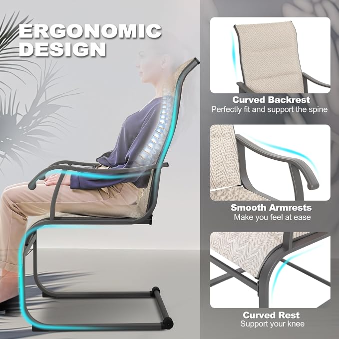 NUU GARDEN Patio Dining Chair Set of 4, Outdoor Spring Motion Chairs with Breathable Textilene, Comfortable Patio Chairs for Deck, Porch, Backyard & Indoor, Grayish Beige - Image 6