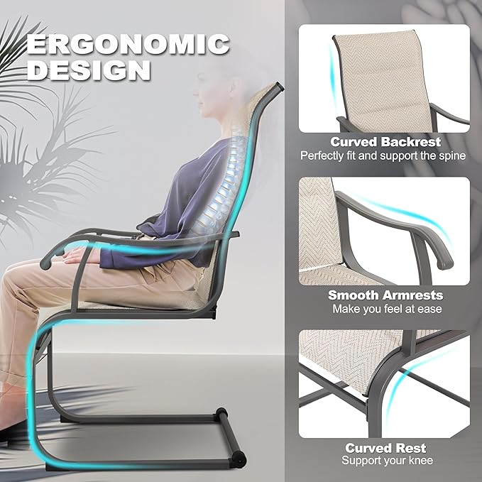 NUU GARDEN Patio Dining Chair Set of 4, Comfortable Outdoor Dining Chairs for Indoors and Outdoors, Breathable Textilene Spring Motion Outdoor Patio Chairs for Backyard Deck, Grayish Beige - Image 6