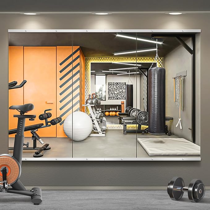 TRAHOME Home Gym Mirror for Wall,48x24x3PCS Full Length,Glass Frameless Body Large Mirror for Home Gym,Workout,Bedroom,Garage(Silver) by TRAHOME