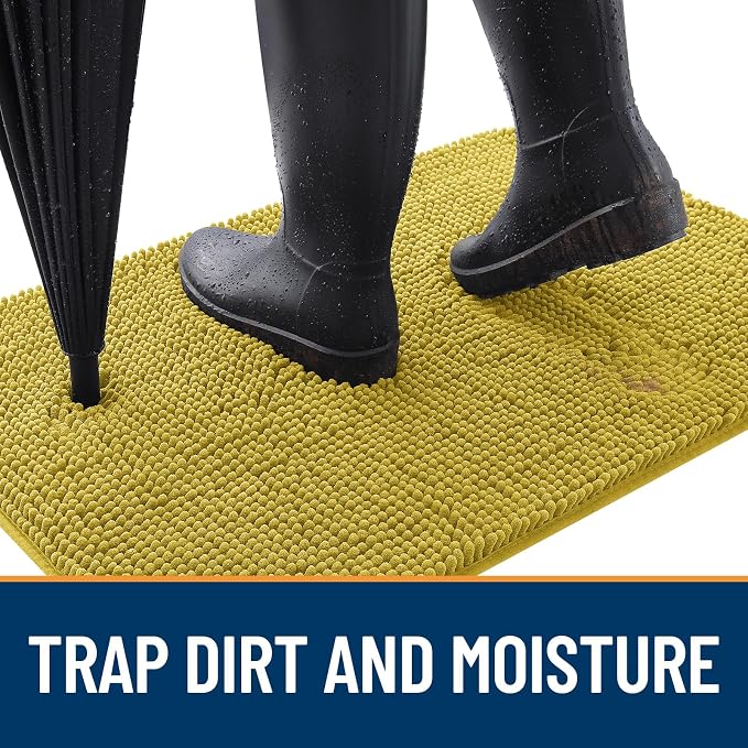 OLANLY Dog Door Mat for Muddy Paws 44x24, Absorbs Moisture and Dirt, Absorbent Non-Slip Washable Doormat, Quick Dry Chenille Mud Mat, Entry Indoor Entryway Carpet for Inside Floor, Mustard Yellow - Image 2