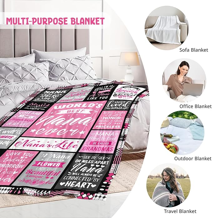 Mothers Day Birthday Gifts for Nana from Granddaughter - World's Best Nana Ever Gifts on Christmas Birthday from Grandkids - Gift for Grandma from Grandchildren - Nanas Life Blanket 50"x60"