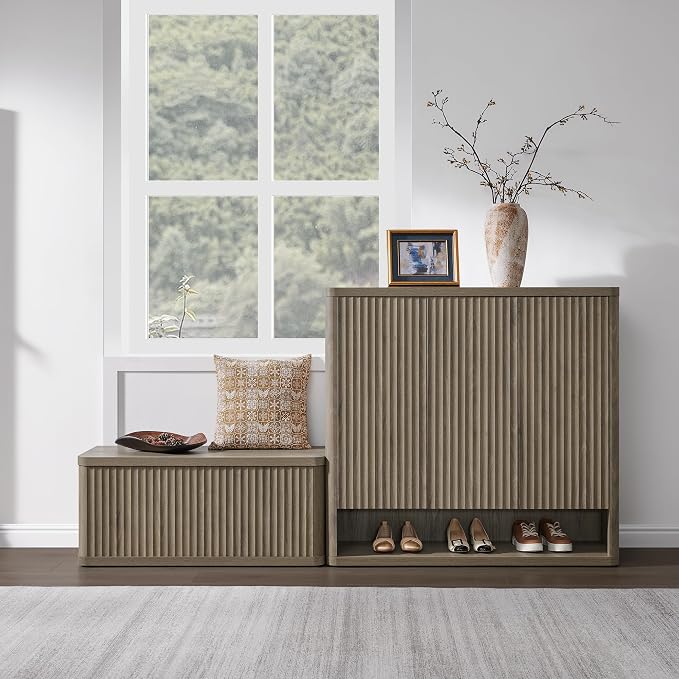 SICOTAS Storage Bench 40.2" Wide Shoe Bench with Lift Top Large Wooden Storage Chest Trunk Modern Blanket Chest with 2 Safety Hinges & Seating for Bedroom Entryway Living Room Hallway - Image 5