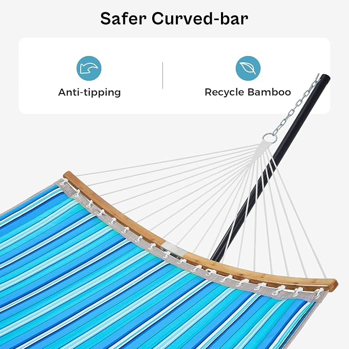 SUPERJARE Hammock with Stand, 2 Person Heavy Duty Hammock with Padded Cotton, Detachable Pillow & Strong Curved-Bar & Portable Carrying Bag, Perfect for Outdoor & Indoor, Aqua Blue - Image 7
