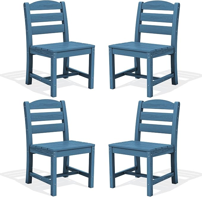SERWALL Outdoor Armless Dining Chairs Set of 4, All-Weather HDPE Patio Chair with 19.7" Widened Seat, for Backyard, Garden, Blue by SERWALL