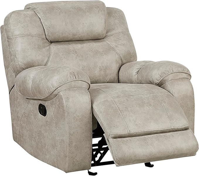 Lexicon Manual Glider Recliner Chair, Polished Microfiber Upholstered Manual Tab Pull Reclining Nursery Chair for Living Room, Pillow Top Armrest, Padded Headrest, Easy Assembly, Pewter
