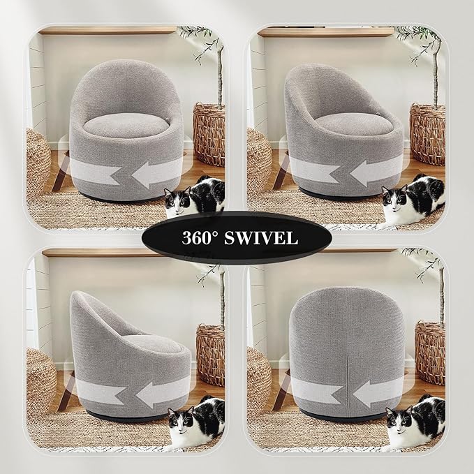 COLAMY Swivel Accent Chair Set of 2, 360° Swivel Round Chair with Hidden Storage, Modern Small Barrel Armchair for Living Room/Bedroom, LightGrey, Textile Material