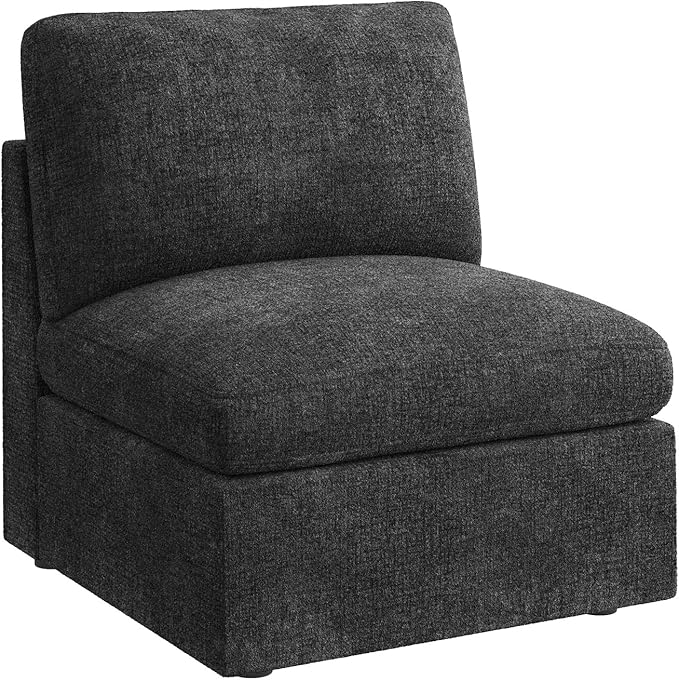 HONBAY Chenille Fabric Middle Module for Modular Sectional Sofa, Armless Accent Chair with Storage Seat, Grey