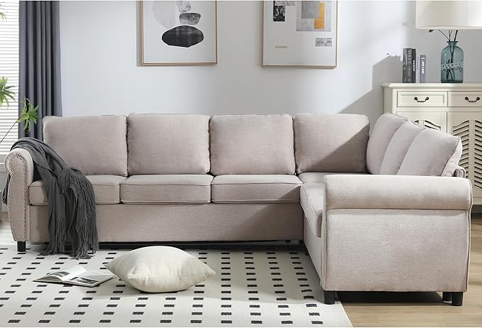 Ball & Cast 104" Sleeper Sofa Bed, L Shaped 6 Seater Sectional Sofa Couch with Pull Out Bed, 2 in 1 Pull Out Couch for Living Room, Office, Apartment,Beige