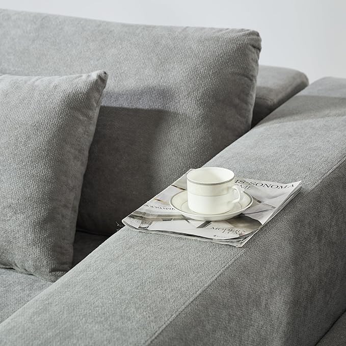 Ball & Cast 106.5" Chenille Modular Sectional Sofa,L-Shaped Deep Seat Cloud Couch with Chaise and Pillows,Modern Minimalist Sofa Bed for Living Room, Free Combination,No Assembly Required, Grey
