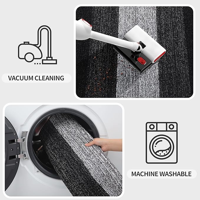 Kitinjoy Indoor Outdoor Door Mat, 59x24 Non-Slip Absorbent Dirt Trapper, Low-Profile Washable Inside Entrance Front Floor Mat, Sturdy Soft Entry Doormats for Entryway, Black - Image 5
