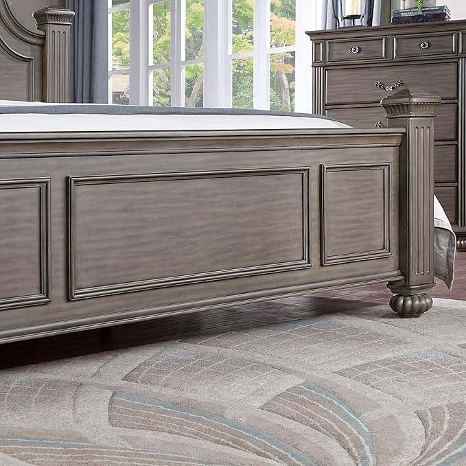 Furniture of America Malierd Traditional Wood 6-Piece Set, Panel California King-Size Bed, 3-Drawer Nightstands, Chest, Dresser and Mirror for Bedroom, Gray