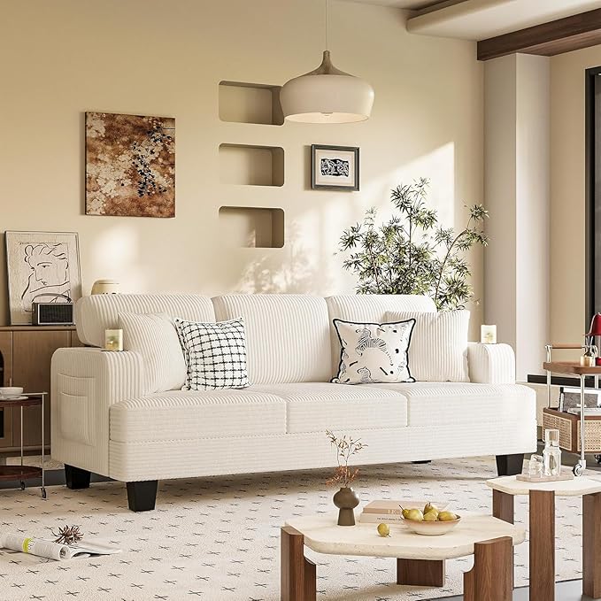 Homall Couches for Living Room, 83" Couch with Soft Deep Seats, Modern Sofa 3 Seater in Corduroy for Apartment, Bedroom (Beige)