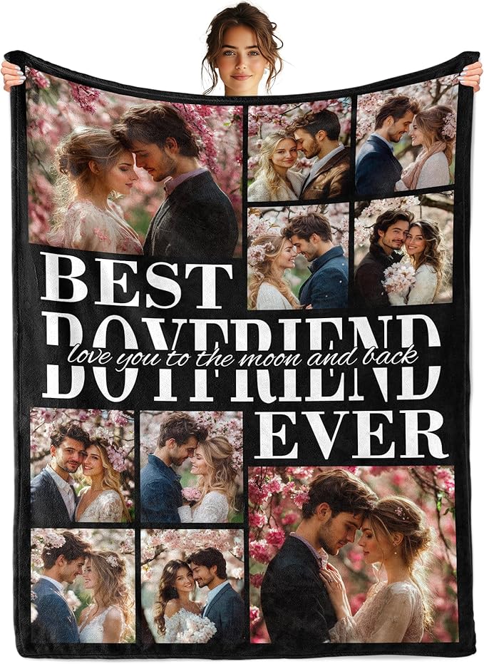 Personalized Birthday Gifts Gifts for Best Boyfriend Ever, Custom Photo Throw Blanket, Personalized Christmas Birthday Valentine's Day Gifts for Boyfriend from Girlfriend