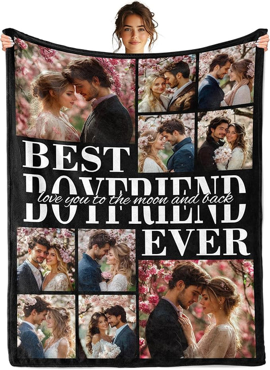Personalized Birthday Gifts Gifts for Best Boyfriend Ever, Custom Photo Throw Blanket, Personalized Christmas Birthday Valentine's Day Gifts for Boyfriend from Girlfriend