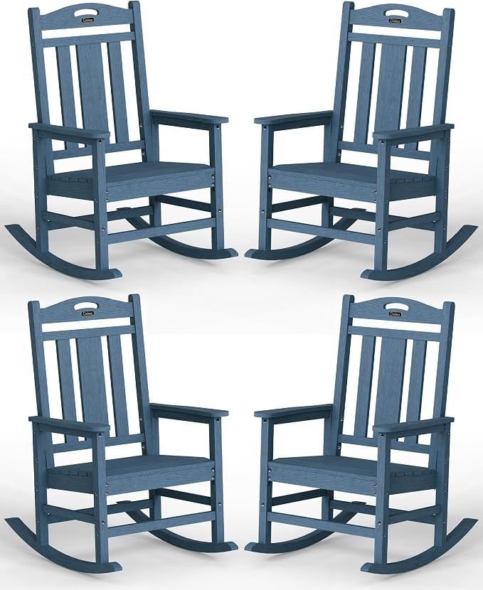 Ciokea Oversized Outdoor Rocking Chairs Set of 4, 380lbs Heavy-Duty Large Patio Rocker, High Back Cozy Porch Chairs, Weather Resistant Patio Rocking Chairs for Outside, Fire Pit, Deck, Slate Blue by CIOKEA