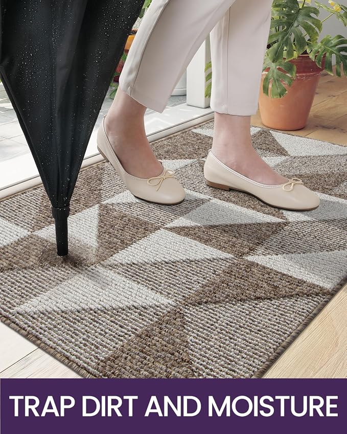 DEXI Front Door Mats for Entryway, 2x3 Non Slip Washable Low-Profile Entry Doormat, Absorbent Resist Dirt Inside Floor Entrance Mat, Patio, Brown/White - Image 3