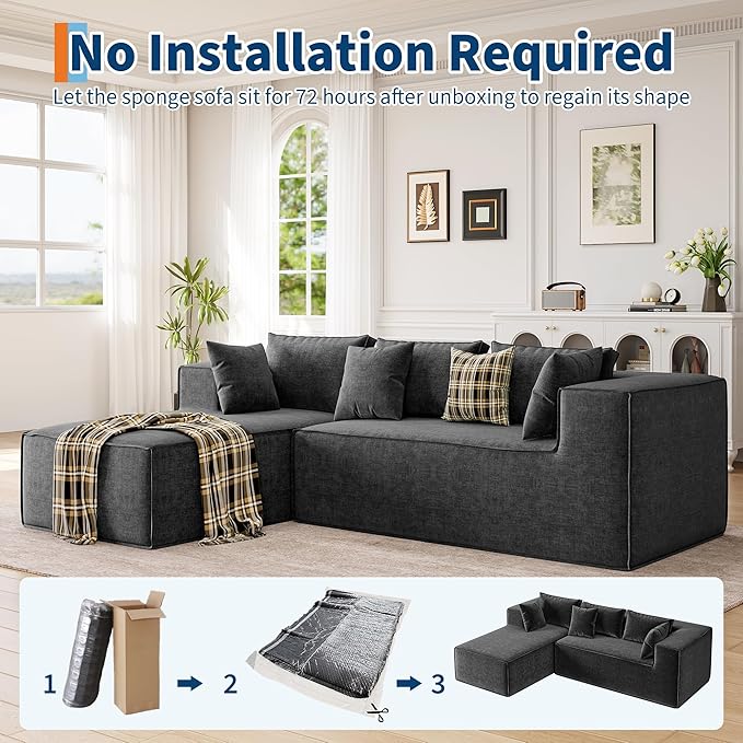 GarveeHome Modular Sectional Couches for Living Room, Cloud Sectional Couch with Deep Seat, 106.7 in Modular L-Shape Sofa with Chaise, Upholstered Couches for Bedroom, Chenille Dark Gray