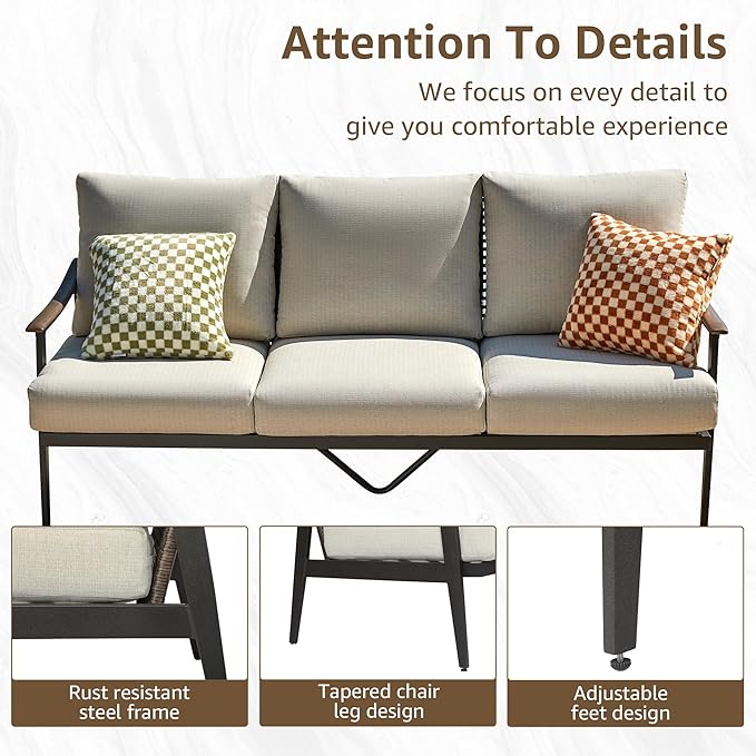 NATURAL EXPRESSIONS 6 Pieces Patio Furniture Set, Outdoor Furniture Sofa Sectional Modern Metal Patio Conversation Set with High Back Wicker Backrest & Loveseat for Balcony, Backyard, Deck, Porch