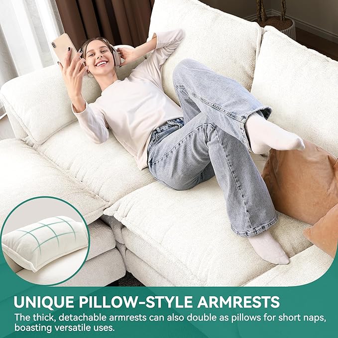 DWVO 142" Modular Sectional Sofa, Modern U Shaped Couch with Movable Ottoman, Pillow-Armrest, Velvet 6 Deep Seat Cloud Couch for Living Room, Beige