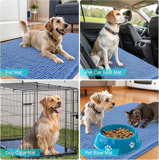 OLANLY Dog Door Mat for Muddy Paws 47x20, Absorbs Moisture and Dirt, Absorbent Non-Slip Washable Doormat, Quick Dry Chenille Mud Mat, Entry Indoor Entryway Carpet for Inside Floor, Cornflower Blue - Image 7
