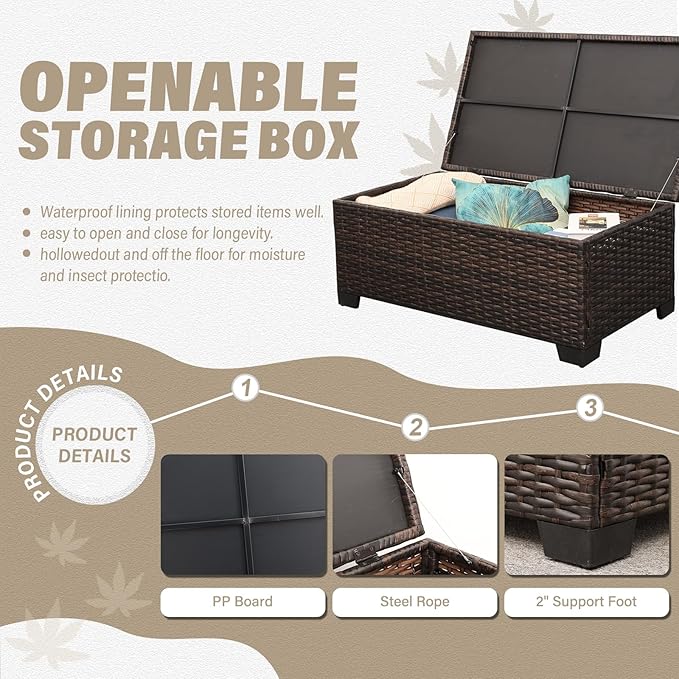Outdoor Patio Furniture Set 4 Pieces Wicker Outdoor Furniture Chairs and Sofa Patio Storage Table Non-Slip Cushions and Waterproof Covers, Khaki