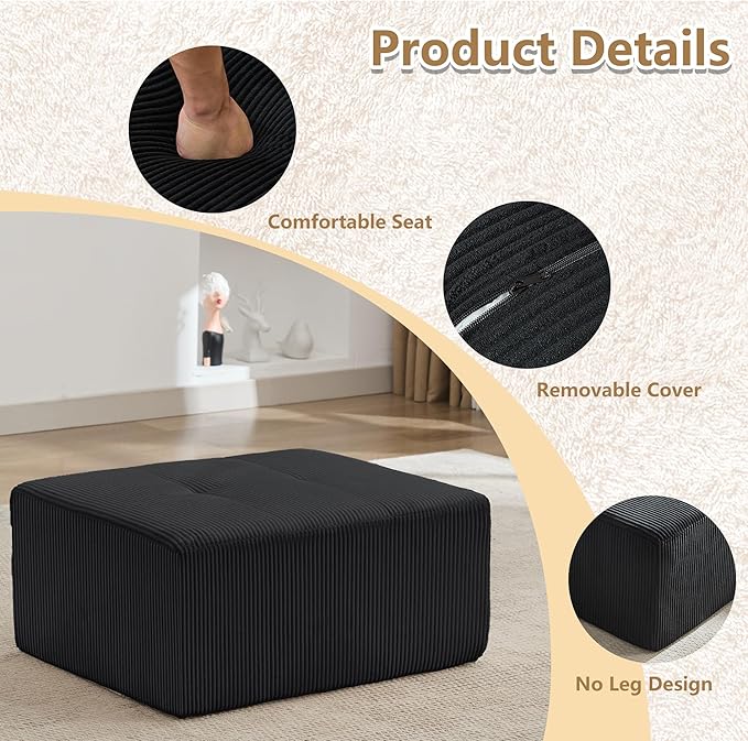 KIGOTY Modular Sectional Sofa, Comfy Cloud Sectional Couch, Soft Ottoman, Modern Boneless Couch for Living Room, No Assembly Required,Black