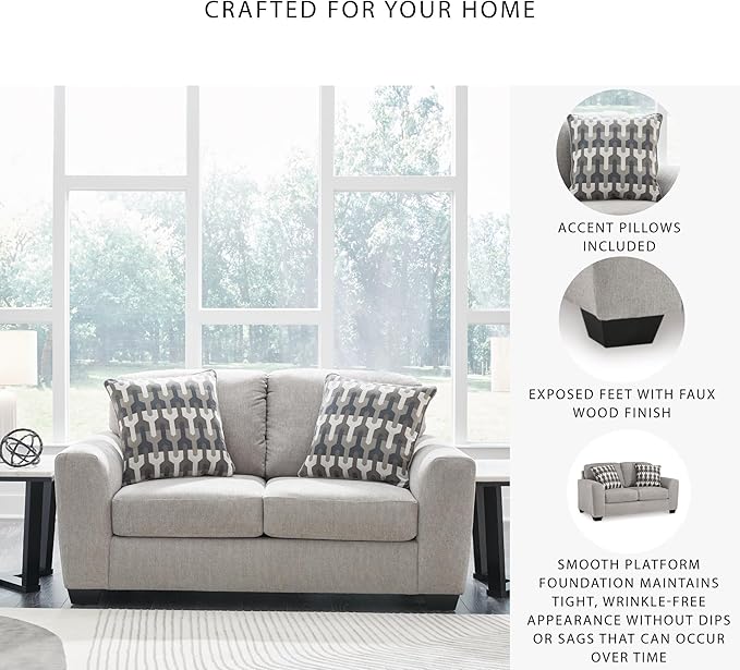 Signature Design by Ashley Avenal Park Casual Loveseat with 2 Toss Pillows, Light Gray