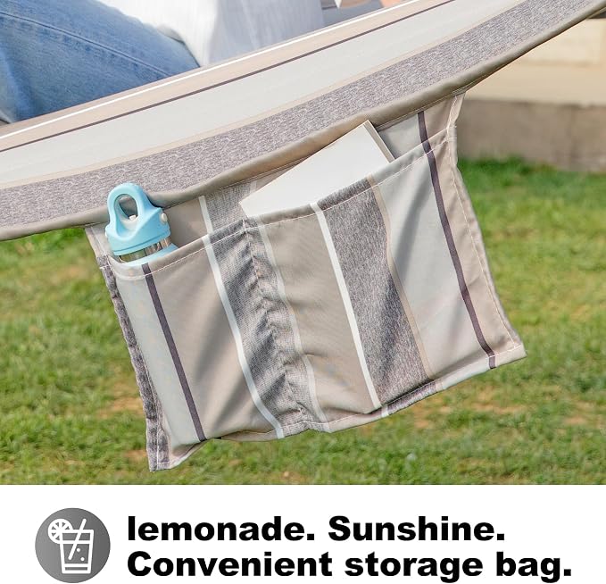 GAFETE Hammock 2 Person Quilted Fabric Hammocks for Outside, Double 12ft Hammocks with Spreader Bar, Large Removable Pillow, Storage Bag, Carabiners, Max 475 lbs Capacity (Peace Dove Grey) - Image 6