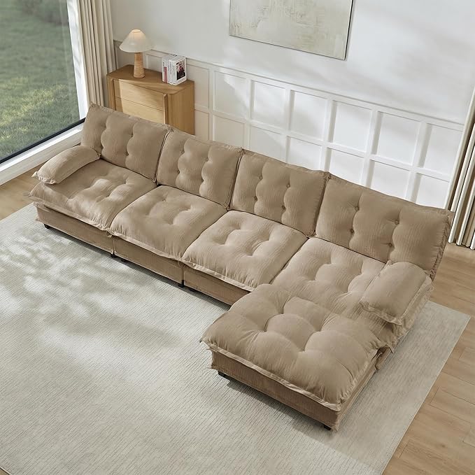 Oversized Modular Sectional Sofa with Reversible Ottoman, 138" Wide L-Shaped Chenille Cloud Couch for Living Room, Deep Seat Furniture Set with Detachable Pillow Armrest and Thickness Cushions | Free Combination, Tufted