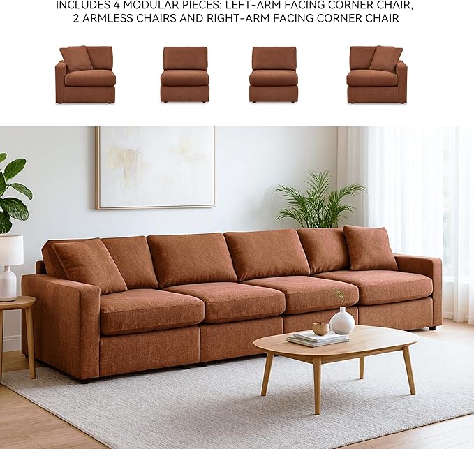 Signature Design by Ashley Modmax Urban Modular Stain Resistant 4-Piece Sofa with Reversible Cushions and 2 Accent Pillows, Orange