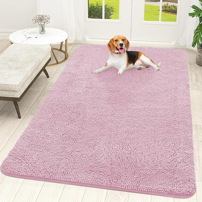 OLANLY Dog Door Mat for Muddy Paws 70x46, Absorbs Moisture and Dirt, Absorbent Non-Slip Washable Doormat, Quick Dry Chenille Mud Mat for Dogs, Entry Indoor Entryway Carpet for Inside Floor, Dusty Rose by OLANLY