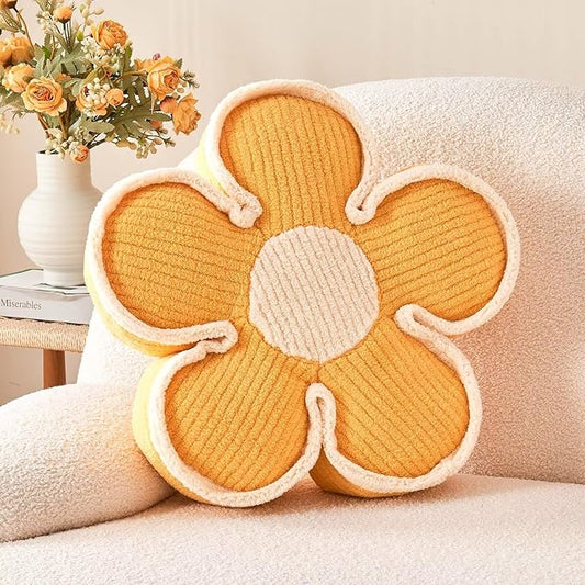 Kcvvcr Flower Shaped Floor Cushion, Soft Decorative Throw Pillow, Cute Seating Cushion, Plush Pillows for Sofa Couch Bed (17.7 Inch, Yellow)