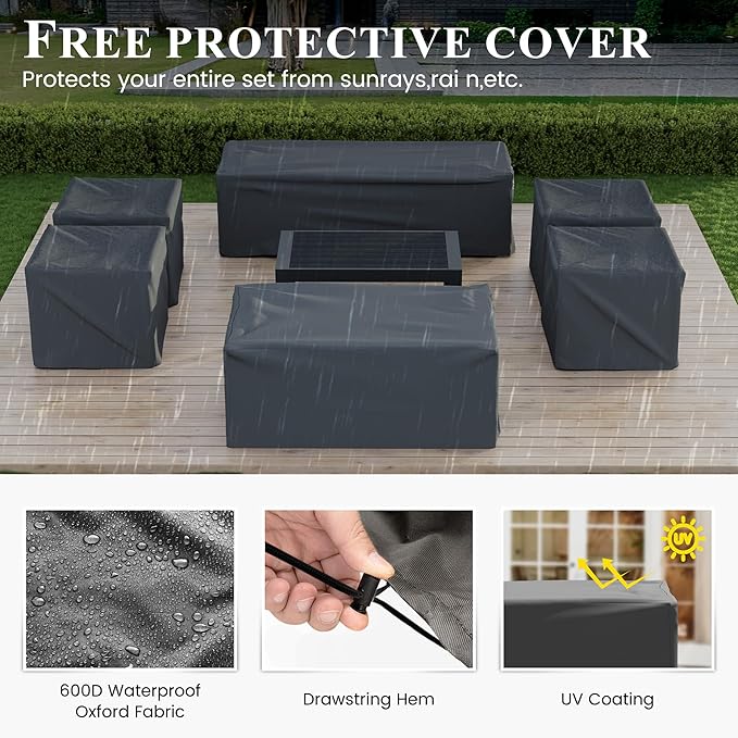 Aluminum Patio Furniture Set, 10 Piece Metal Outdoor Furniture Set, Patio Set with Waterproof Covers for Backyard Garden（Dark Grey&Light Grey）