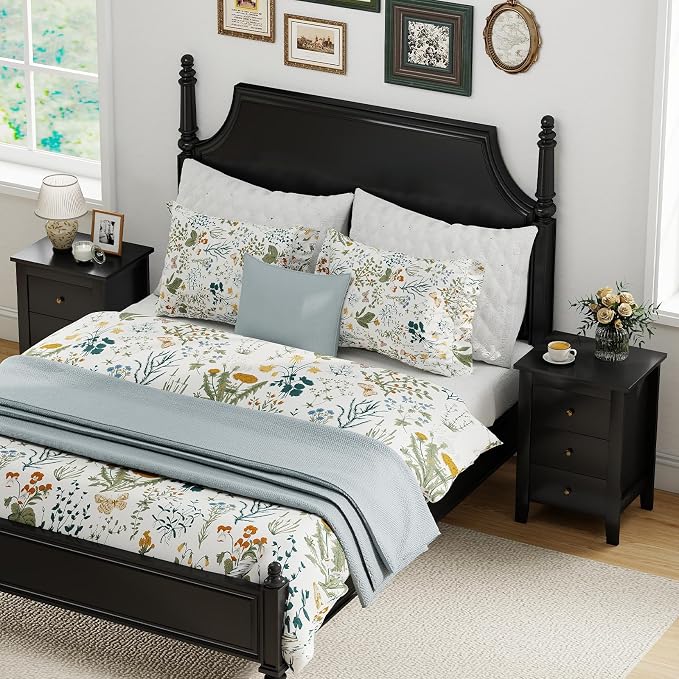 Giantex Nightstand with 3 Drawers, Wood Black Stand Bedside Table w/Storage Drawer & Round Metal Knobs, Modern End Side Table for Dorm Bedroom Small Spaces, 14.5" D x 18" W x 26" H - Image 9