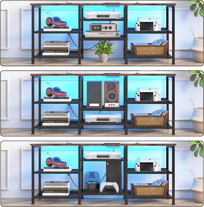 YGEOMER TV Stand for Living Room TVs Up to 55 Inches, Entertainment Center with Power Outlet and LED Lights Open Storage Shelves, TV Console for Bedroom, Rustic Brown - Image 3